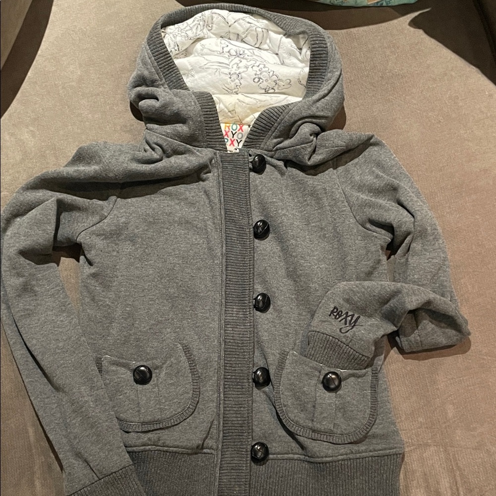 Roxy Gray Button-Up Hoodie